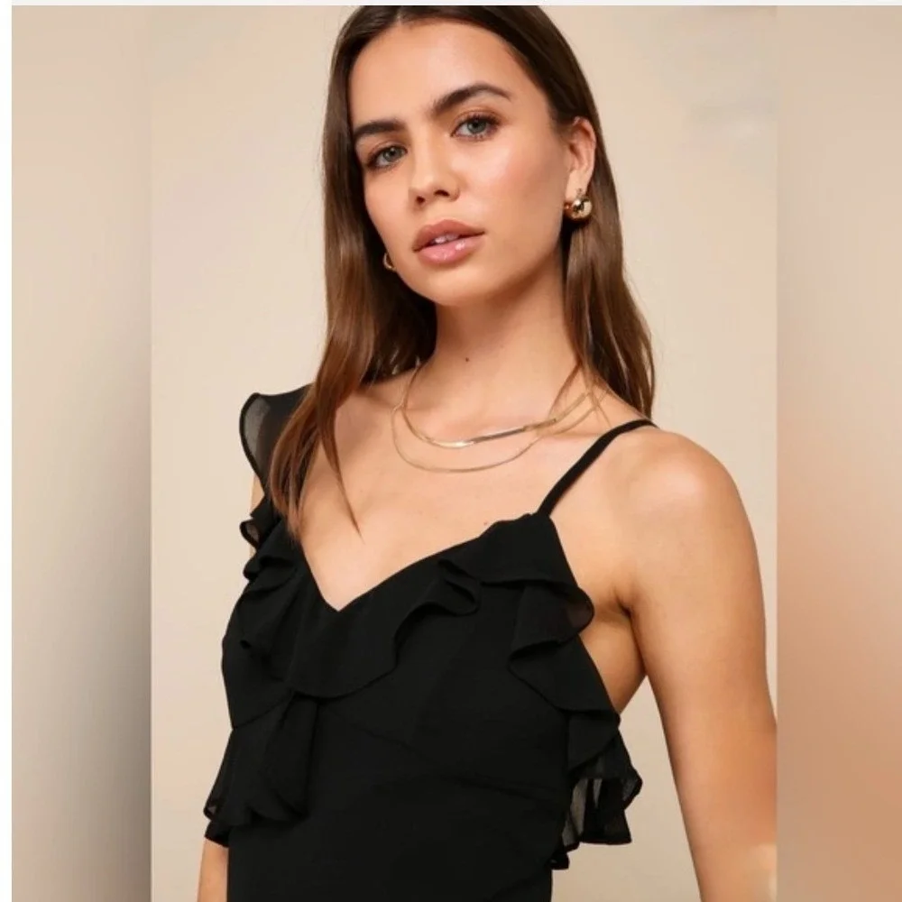 Lulus Captivating Always Black Ruffle Asymmetrical Mini Dress XS NEW